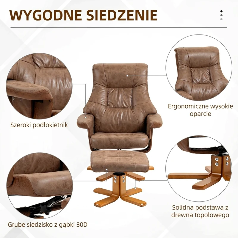 HOMCOM Fotel relaksacyjny z podnóżkiem, funkcja leżenia, TV