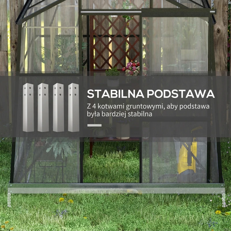 Outsunny Szklarnia Poliwęglanowa, Odporna na Warunki Pogodowe, 192 x 192 x 203 cm, Czarna