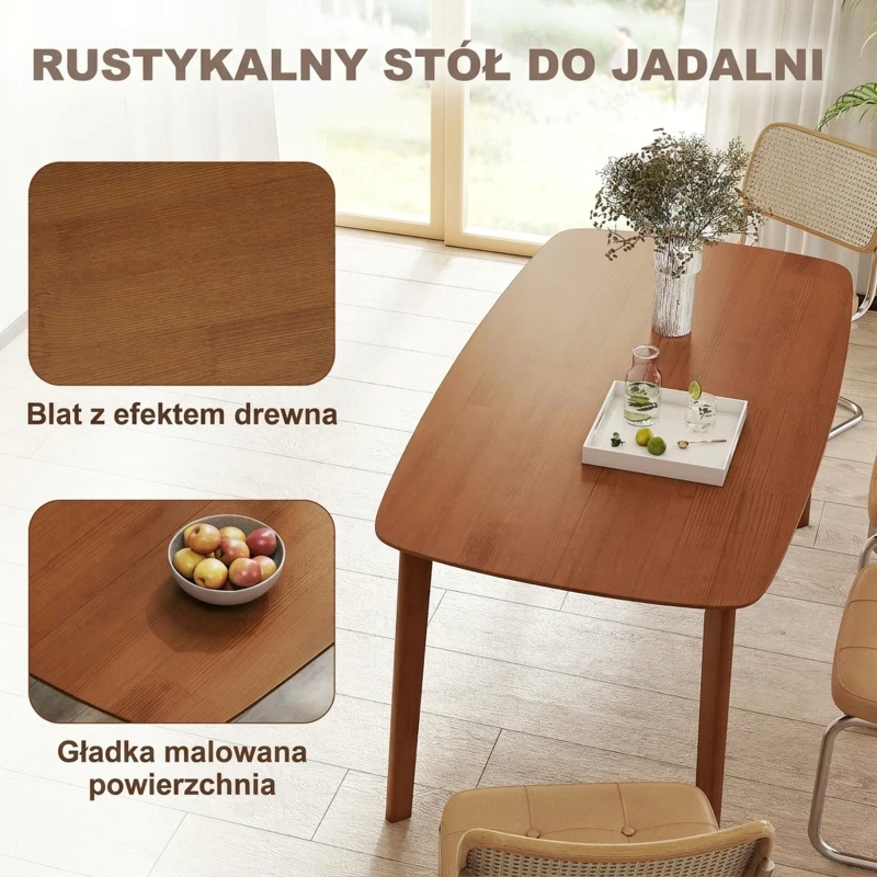 HOMCOM 150 cm Rectangular Dining Table, Rustic Kitchen Table with Solid Wood Frame and Large Tabletop for Dining Room, Living Room, Home Office, Light Brown