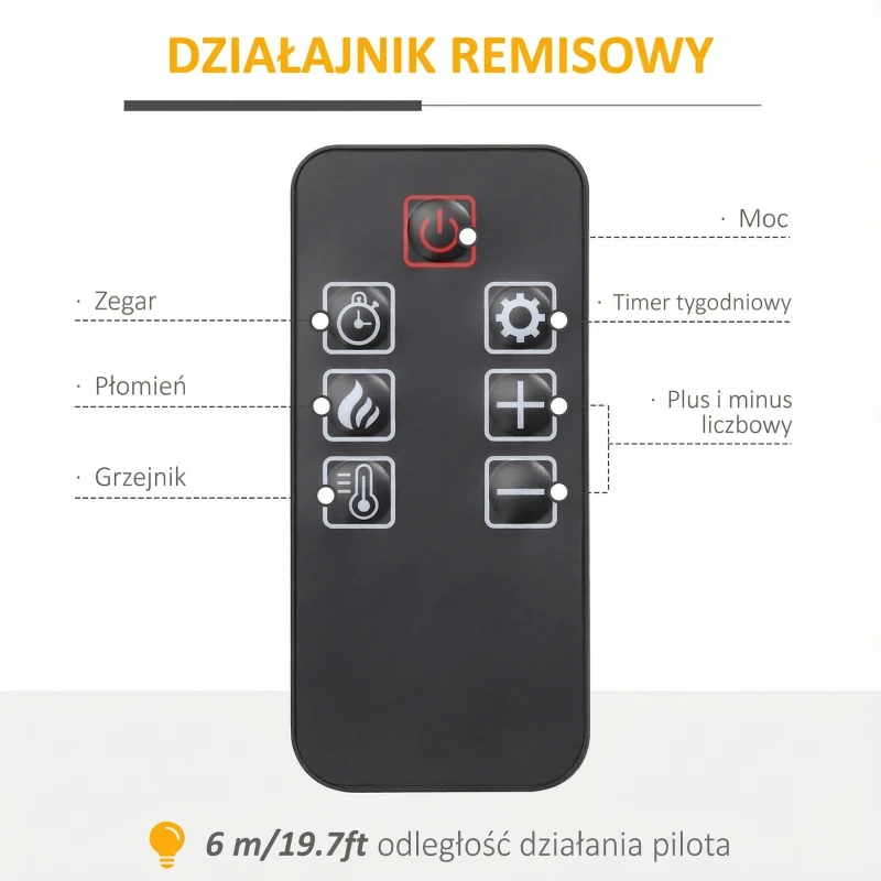 Kominek elektryczny 1800 W, efekt 3D, biały, z ogrzewaniem