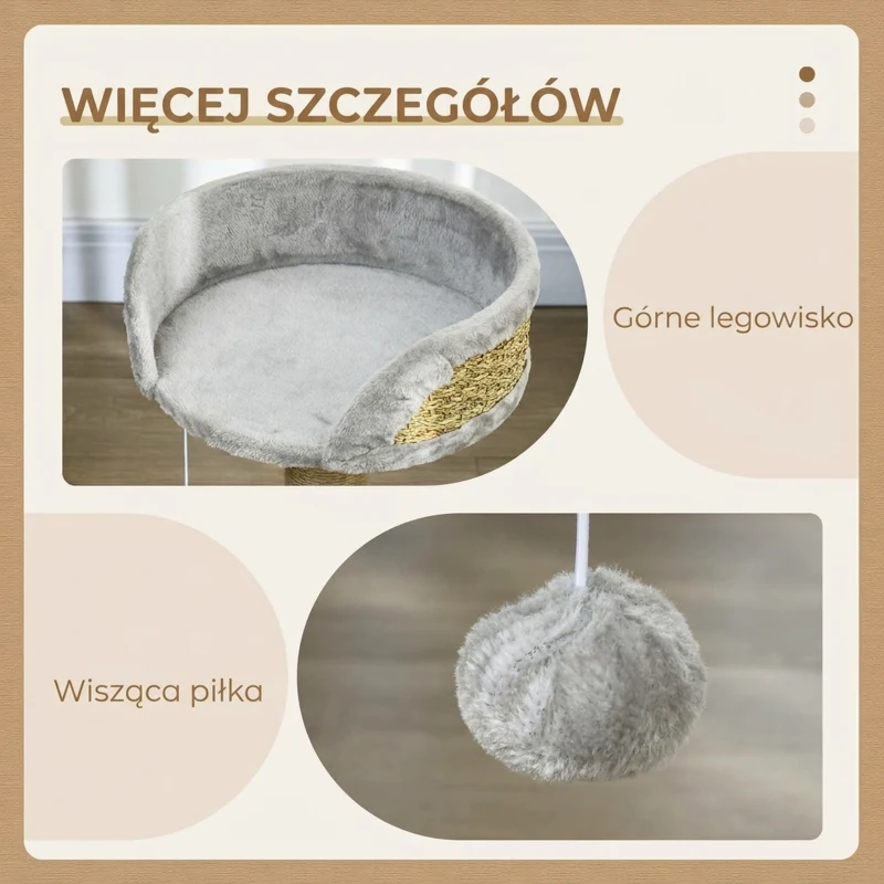 Koty drapak PawHut, 49 cm, z piłką, kolor kawowy