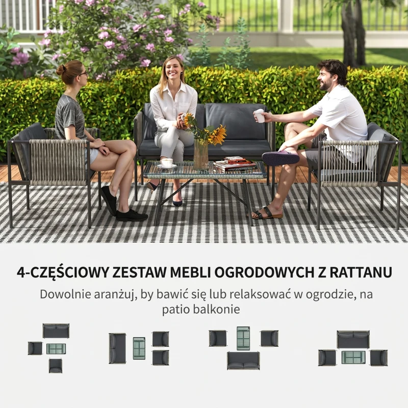 Zestaw mebli ogrodowych z polirattanu, sofa 2-osobowa, stół
