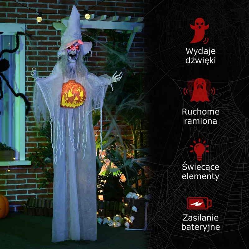 Duch Halloween 183 cm z LED, dźwięki grozy, dekoracja