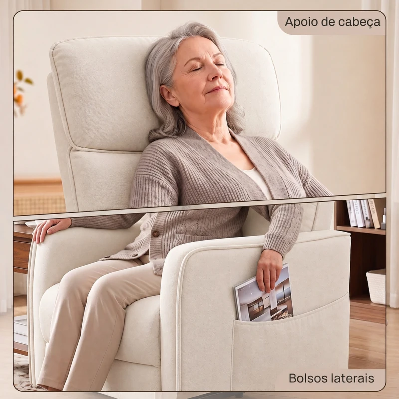 HOMCOM Poltrona Relax Reclinável Elétrica Elevatória com 2 Pontos de Massagem, Assento com Molas e Apoio para os Pés, Chenille Creme