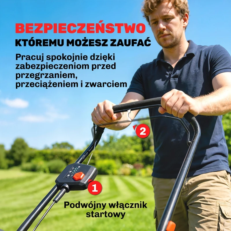 Outsunny Elektryczna Kosiarka 800 W z szerokością cięcia 40 cm, pojemnik na trawę 45 l, wskaźnik akumulatora, ochrona przed przeciążeniem, 7 wysokości cięcia