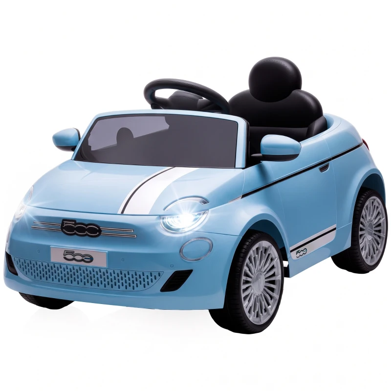 AIYAPLAY Macchina Elettrica per Bambini 12V Fiat 500, Batteria al Litio, 2 Motori, Telecomando, 3-6 Anni, Blu