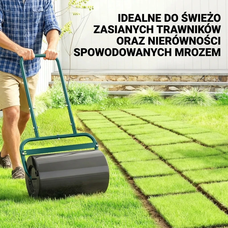 Outsunny Poręczny wał do trawnika, praktyczny wał do trawy, wał ogrodowy, elastyczny, stalowy, 58 dł. x 32,5 szer. x 113 wys. cm, ciemnozielony