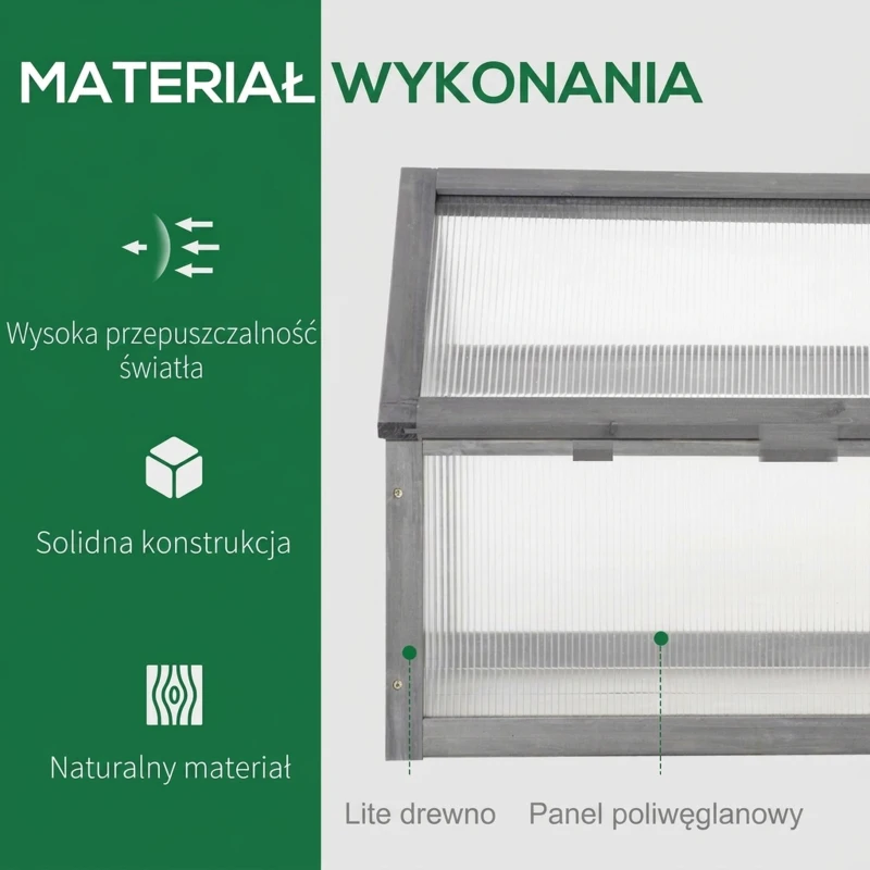 Mini szklarnia drewniana 90x52x49,5 cm, szara, wczesne siewy