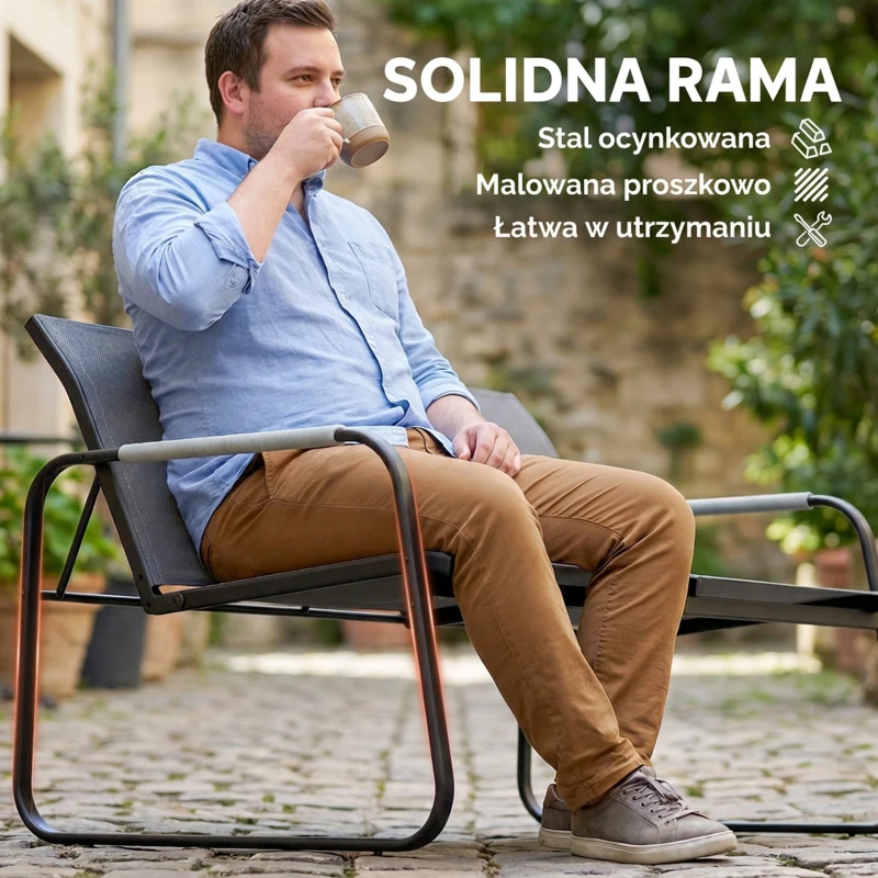 Outsunny Zestaw Mebli Ogrodowych dla 4 Osób Oddychająca Sofa Ogrodowa z 2-osobową Ławką, 2 Krzesłami, Okrągłym Stołem i Regulowanymi Nóżkami