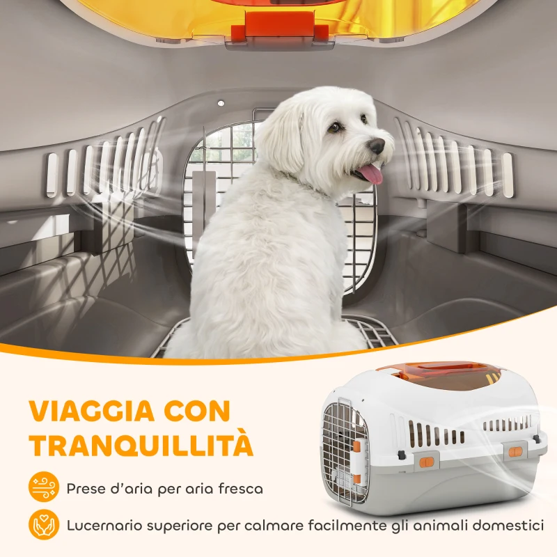 PawHut Trasportino per Gatti e Cani Piccoli Fino 4 kg in Plastica con Finestra Superiore, 49x32x31 cm, Grigio