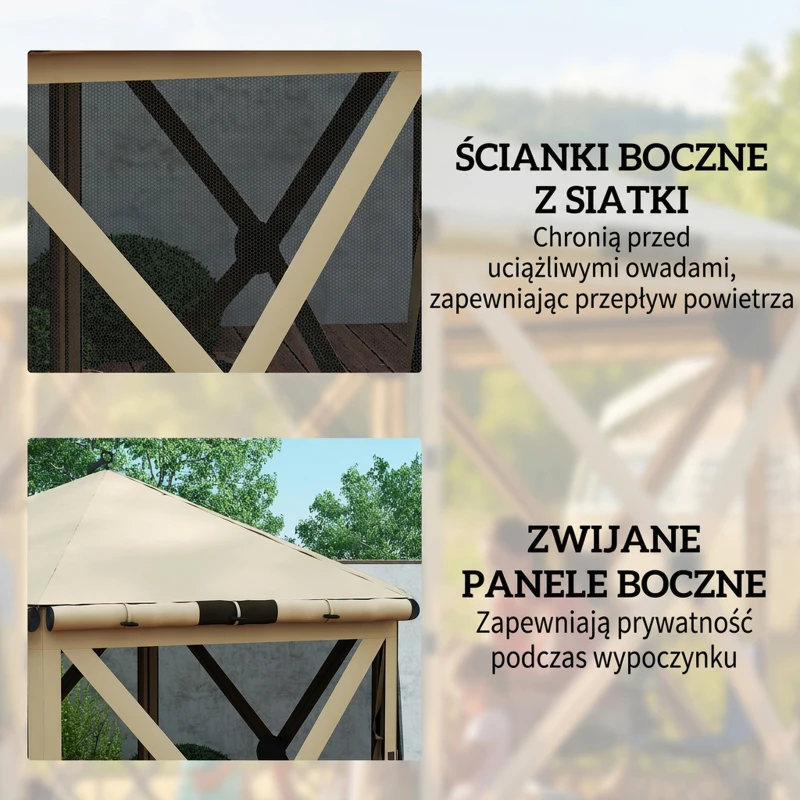 Outsunny 3 m x 2,6 m sześciokątny pawilon z 6 ściankami i torbą, wodoodporny, odporny na promienie UV, namiot imprezowy