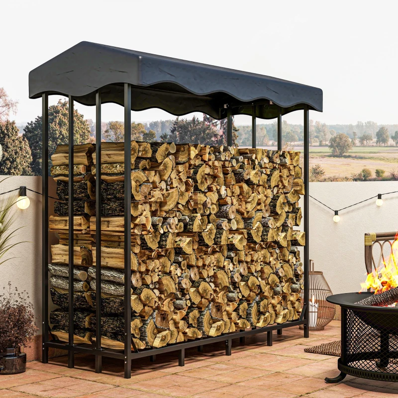 Outsunny Portalegna da Esterno in Metallo Rinforzato con Copertura, Capacità di 2000kg, Nero