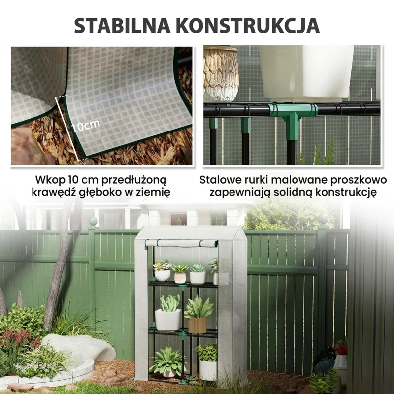 Szklarnia z półkami, rolowane drzwi, stalowa, zimowa