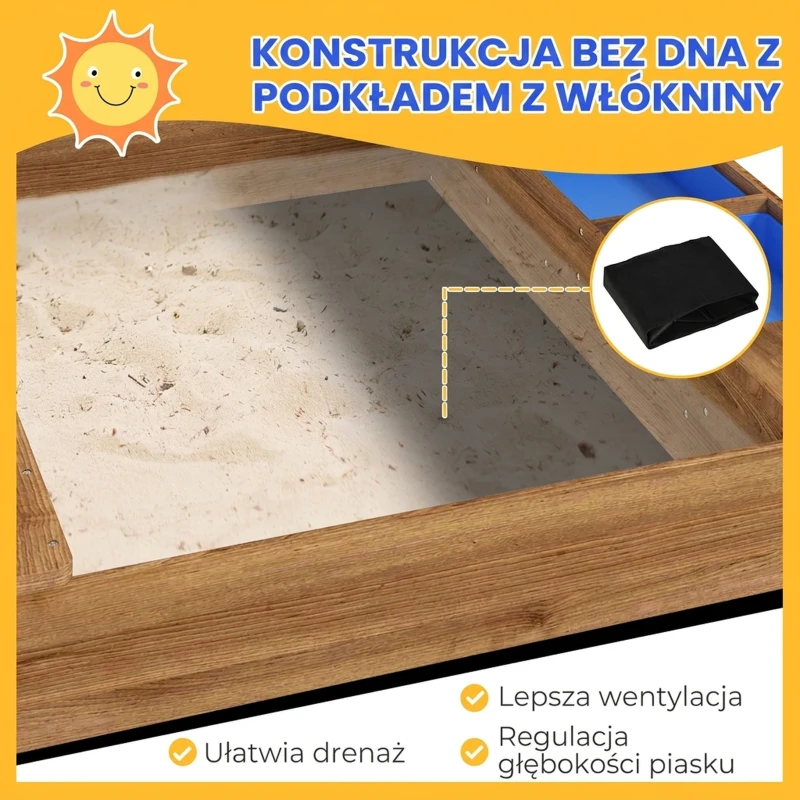Outsunny Piaskownica z Dachem, Design Domku Zabawowego, z Zestawem Zabawek, Drewno świerkowe, 124x116x146cm, Brązowy
