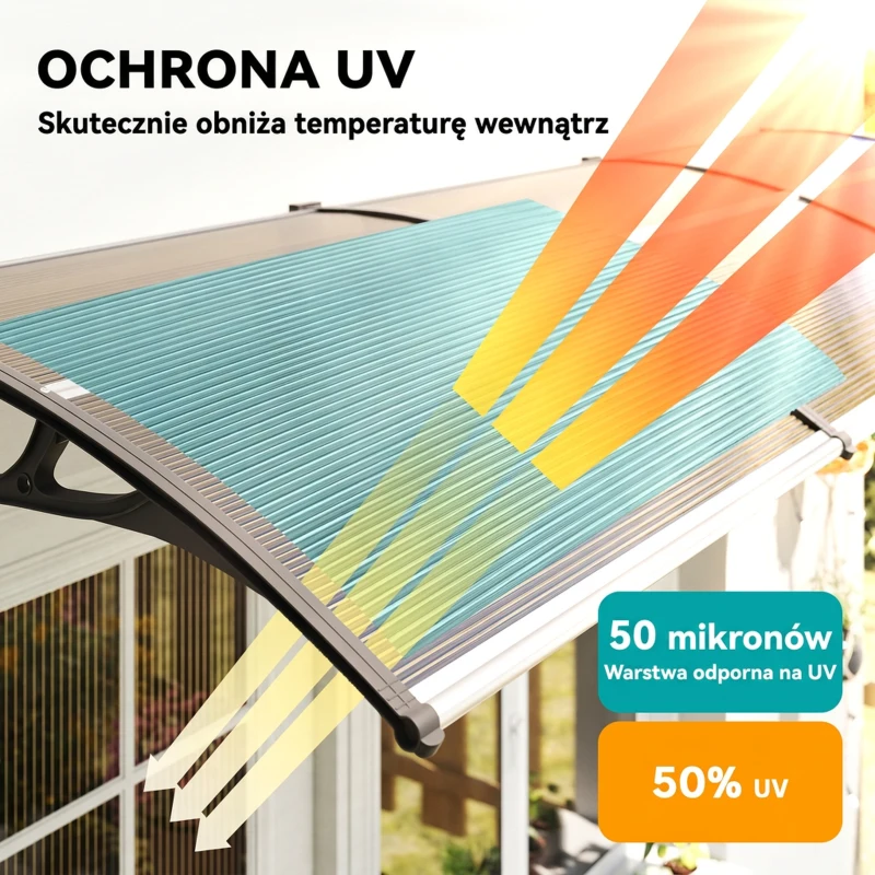 Outsunny Zadaszenie do drzwi/fenestrów, odporne na warunki atmosferyczne, brązowe, aluminiowe wsporniki/poliwęglan, 303x96x27 cm, czarne