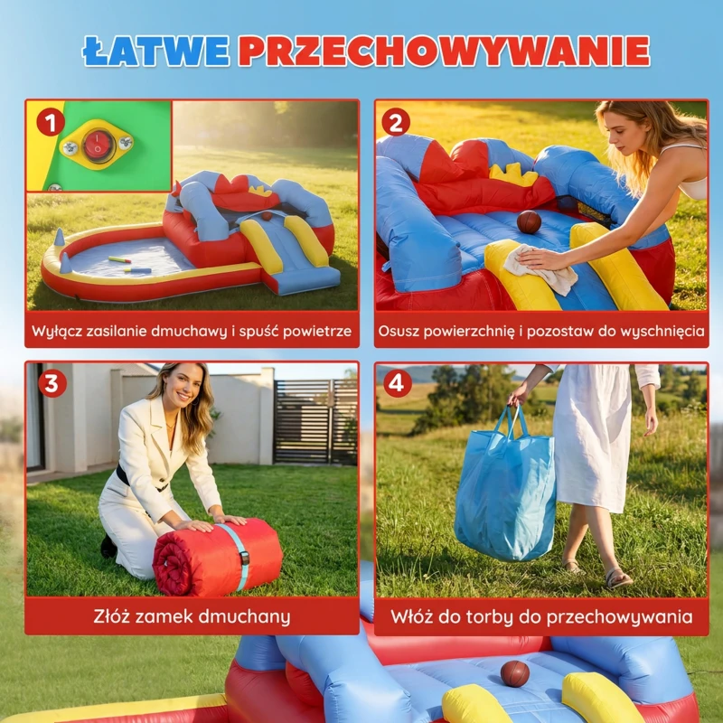 AIYAPLAY Dmuchana zjeżdżalnia z dmuchawą, trampoliną, basenem i pistoletem wodnym, 342 x 255 x 209 cm, niebieska
