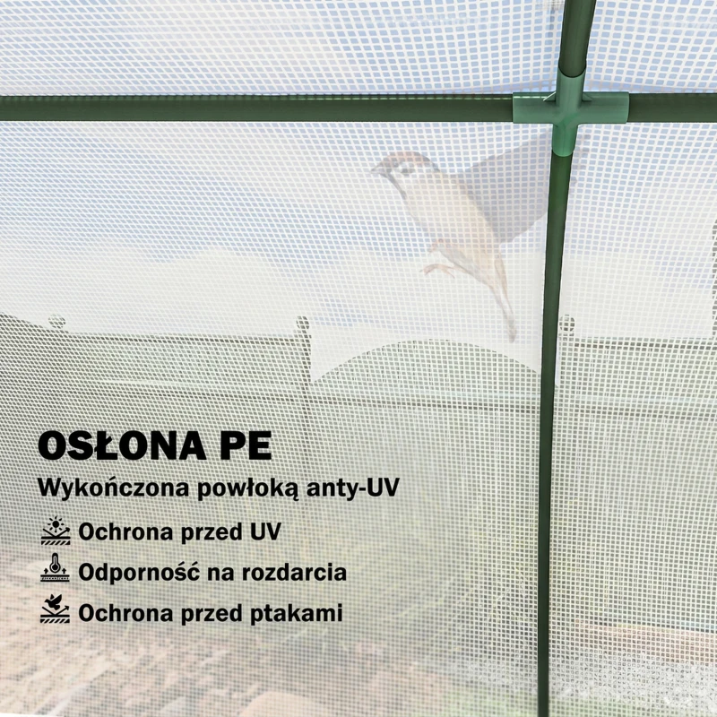 Outsunny Szklarnia z siatką PE, zimowa szklarnia foliowa ze stali, tunel foliowy 200 x 100 x 80 cm biały