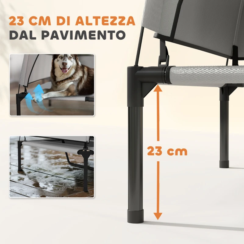 PawHut Lettino per Cani con Copertura a 3 Lati Rimovibile, in Poliestere e Acciaio, 122x92x94 cm, Grigio Chiaro e Nero
