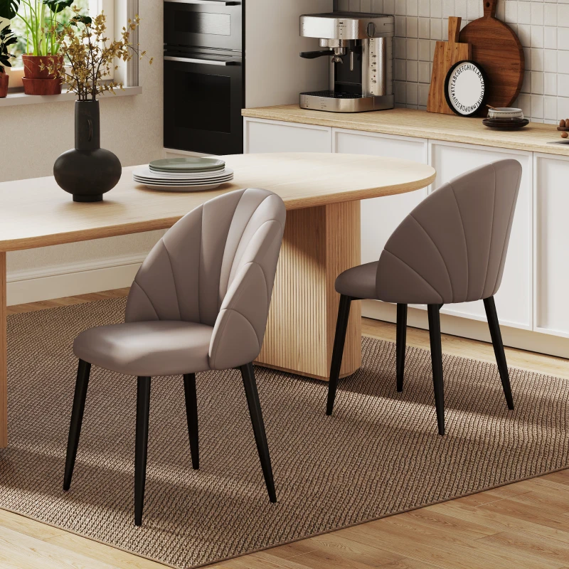 HOMCOM Set 2 Sedie da Pranzo in Pelle PU con Gambe in Metallo e Schienale a Conchiglia, Marrone