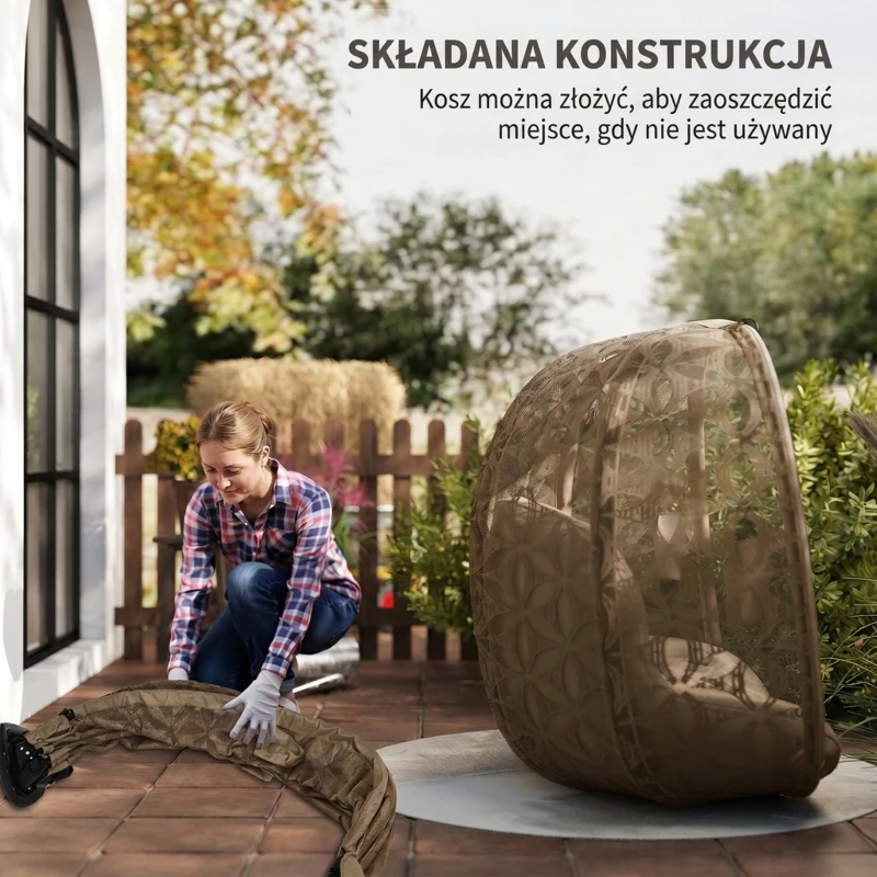 Outsunny Wiszący Fotel z Koszem dla 2 Osób, Składany z Grubą Poduszką, Uchwytami na Napoje i Pasem Bezpieczeństwa