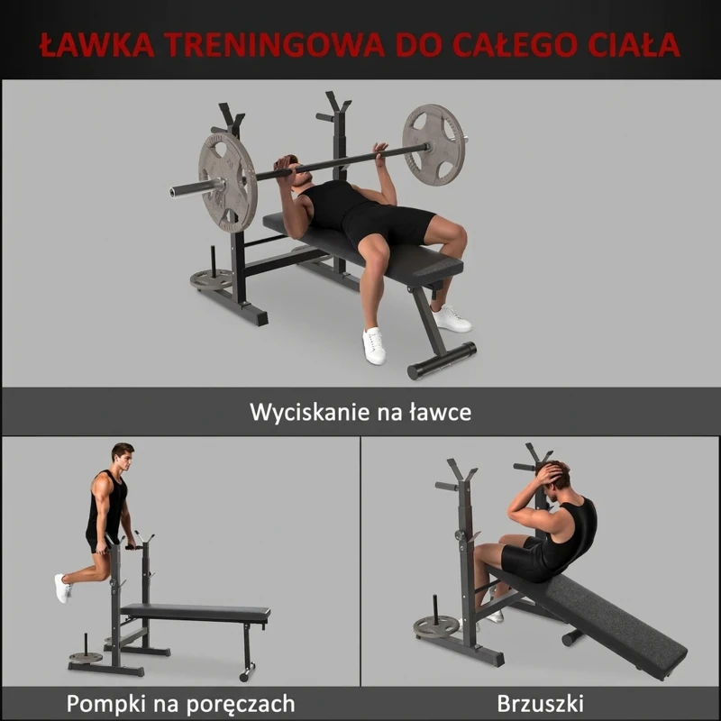 HOMCOM Ławka do ćwiczeń, 8 pozycji, składana, podstawa ze stali, wyściełana, skóra ekologiczna, 98-122Wys x 140Dł x 73Szer cm, Czarny/Szary