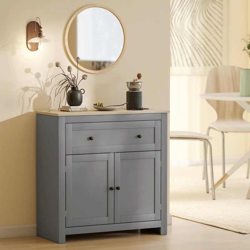 HOMCOM Credenza Cucina con Cassetto e Armadietto con Ripiano Regolabile, in Legno, 78.5x35x80 cm, Multicolore