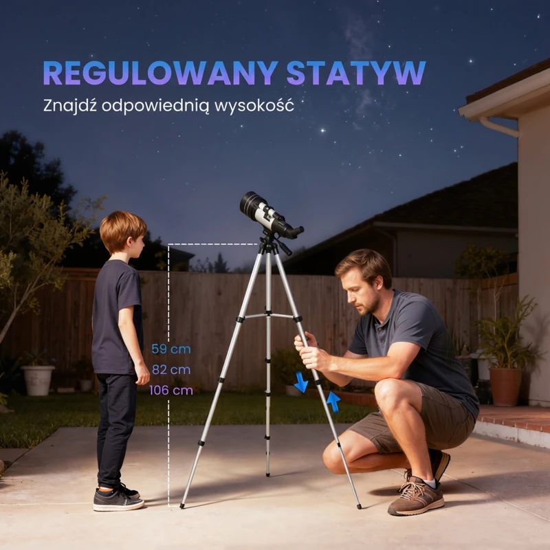 Teleskop Outsunny, Obiektyw 70 mm, Teleskop Szukający 5 x 24, Regulowany Statyw, Srebrny