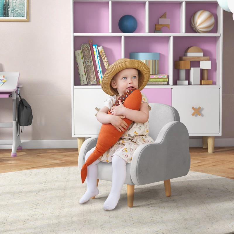 ZONEKIZ Poltrona per Bambini fino a 3 Anni con Braccioli a Nuvola in Tessuto, 46x51x55cm, Grigio
