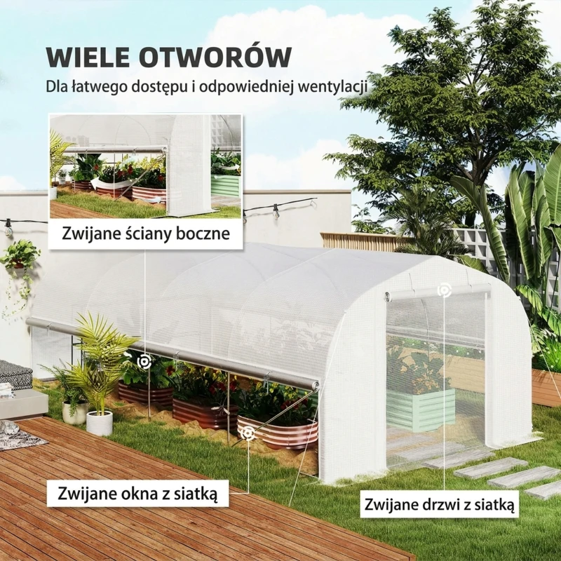 Szklarnia 6x3x2 m, folia, 8 okien, UV, drzwi