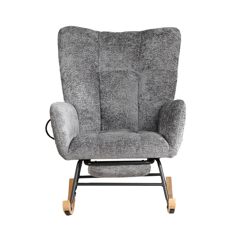 Fauteuil à bascule, coussins gonflables réglables, dossier haut, repose-pieds et rangement latéral, 63x92x89 cm, Gris foncé