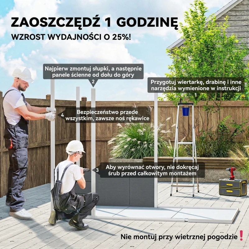 Outsunny 2,4 x 1,3 m Domek Ogrodowy, Szopa z Plastiku z Podłogą, Okno, Zamknięte Drzwi, dla Ogrodu, Tarasu, Szary
