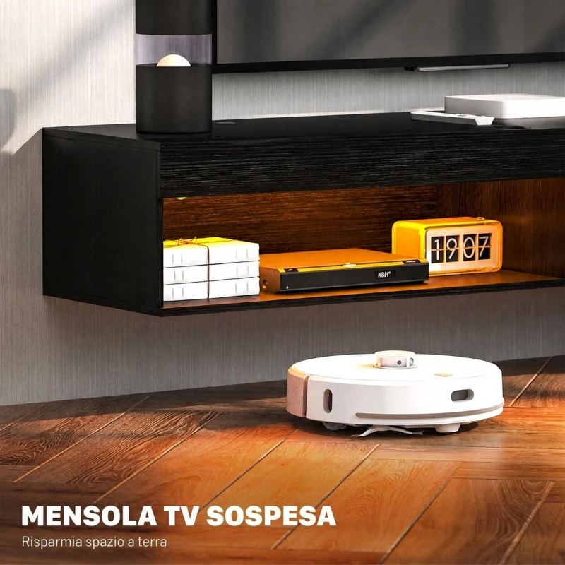 HOMCOM Mobile Contenitore Sospeso con Luci LED a 16 Colori e Telecomando, 180x40x30 cm, Nero