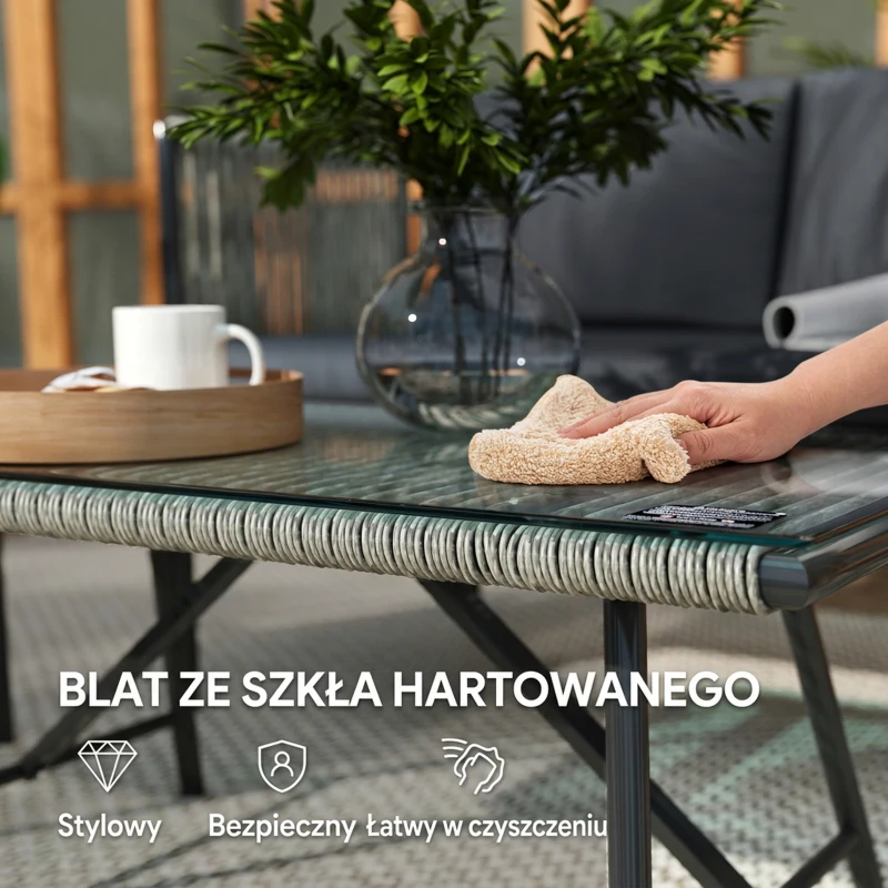 Zestaw mebli ogrodowych z polirattanu, sofa 2-osobowa, stół