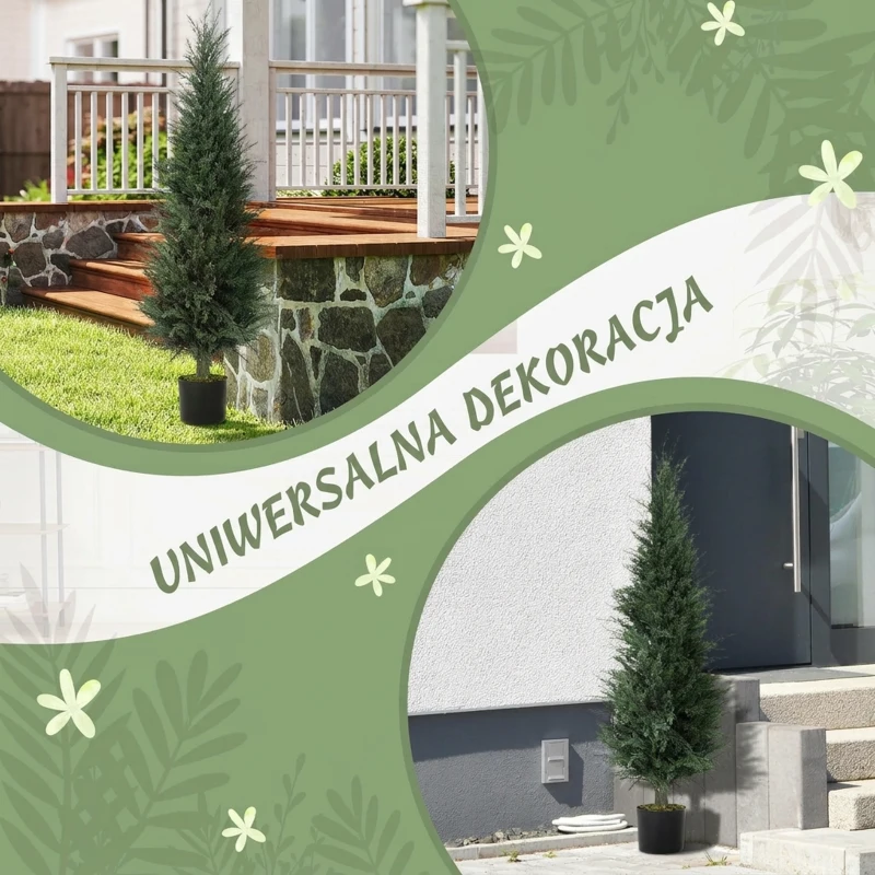 HOMCOM Sztuczna Cyprysowa Roślina 120 cm z Mchem, Odporna na UV Plastikowa Roślina w Doniczce, Dekoracyjny Sztuczny Drzewko do Salonów, Sypialni, Biur, Ogrodów, Prezent