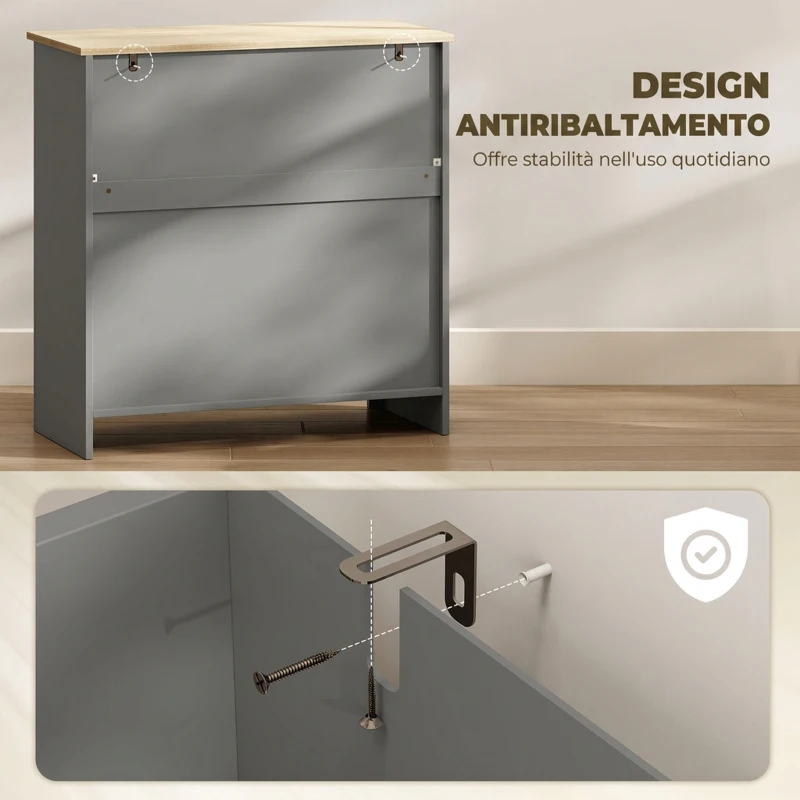HOMCOM Credenza Cucina con Cassetto e Armadietto con Ripiano Regolabile, in Legno, 78.5x35x80 cm, Multicolore
