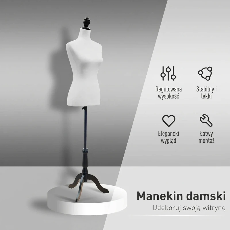 HOMCOM Tors Manekina, Manekin, Manekin Krawiecki, Pianka, Drewno, Metal, Biały