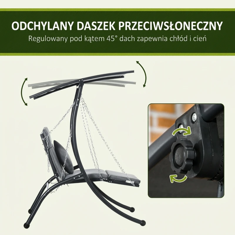 Huśtawka ogrodowa z poduszkami, regulowany daszek, stalowa