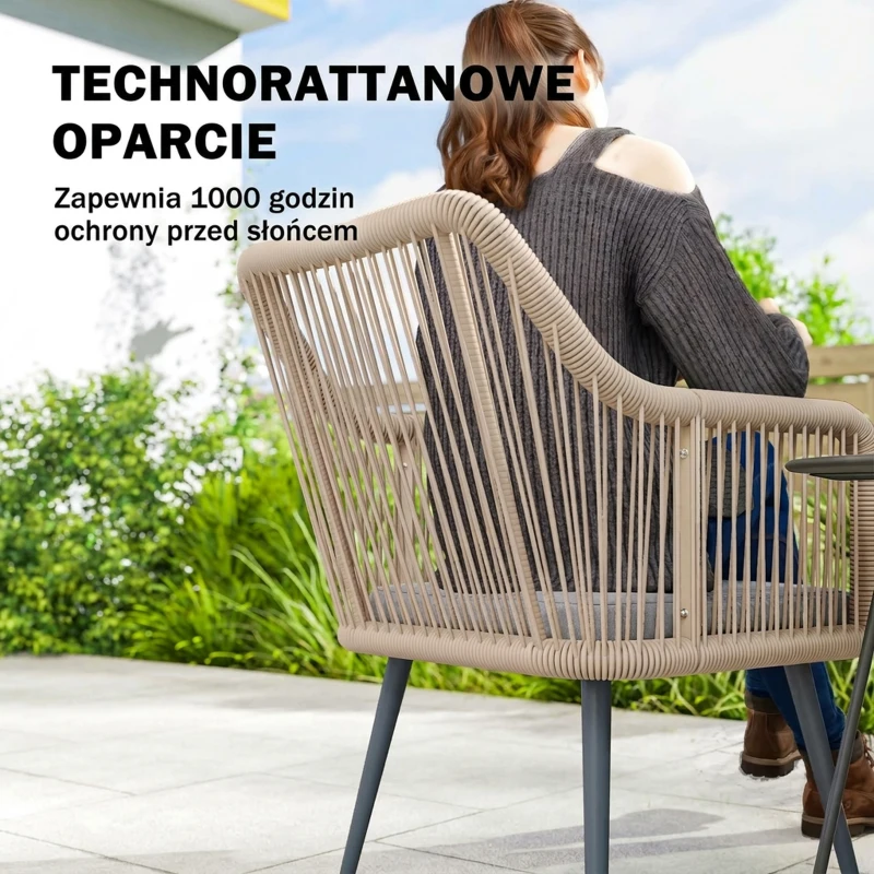 Outsunny Zestaw 2 krzeseł ogrodowych, odporne na warunki atmosferyczne, z podłokietnikami, poduszkami, ramą metalową, do 120 kg, jasnoszary