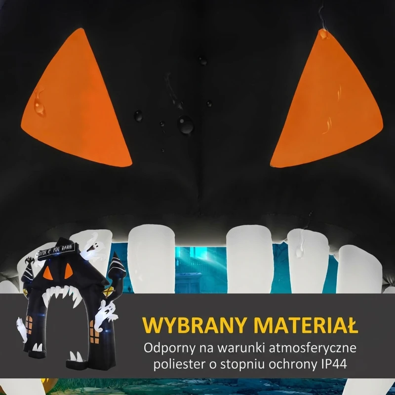 Outsunny Nadmuchiwany Łuk Halloweenowy, Dekoracja Halloween, 300 cm Wysoka Dekoracja z Oświetleniem LED, Dekoracja Imprezowa do Wnętrz i na Zewnątrz