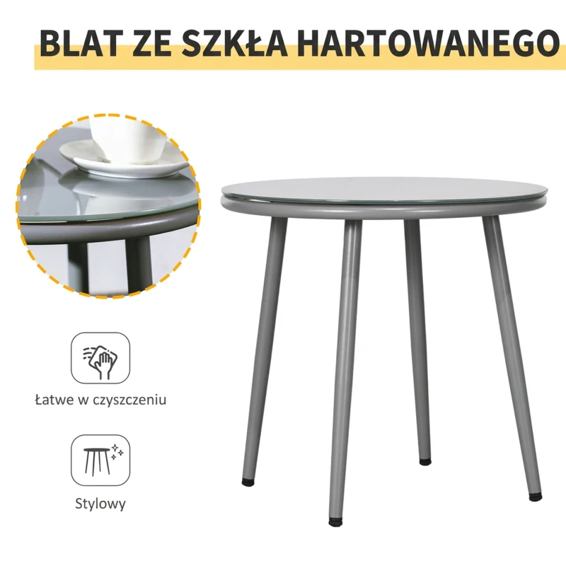 Outsunny 3-częściowy zestaw bistro rattanowy, zgrupowanie siedzeń, zestaw ogrodowy z 2 krzesłami ogrodowymi, stolik kawowy, zestaw mebli balkonowych dla ogrodu, tarasu, stal, szary