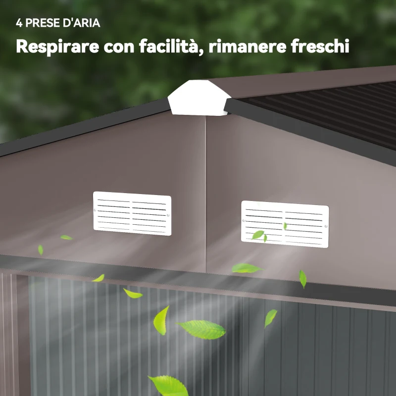 Outsunny Casetta da Giardino con 2 Porte Scorrevoli e 4 Prese d'Aria in Acciaio, 322x277x192 cm, Marrone