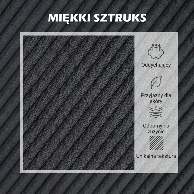 HOMCOM Sofa narożna z szezlongiem, 3-osobowa, sofa w kształcie litery L, tapicerowana narożnik z wyglądem kordu, z wysokogęstościową pianką, do 400 kg, do salonu, sypialni, 214 x 134 x 87 cm, Ciemnoszary
