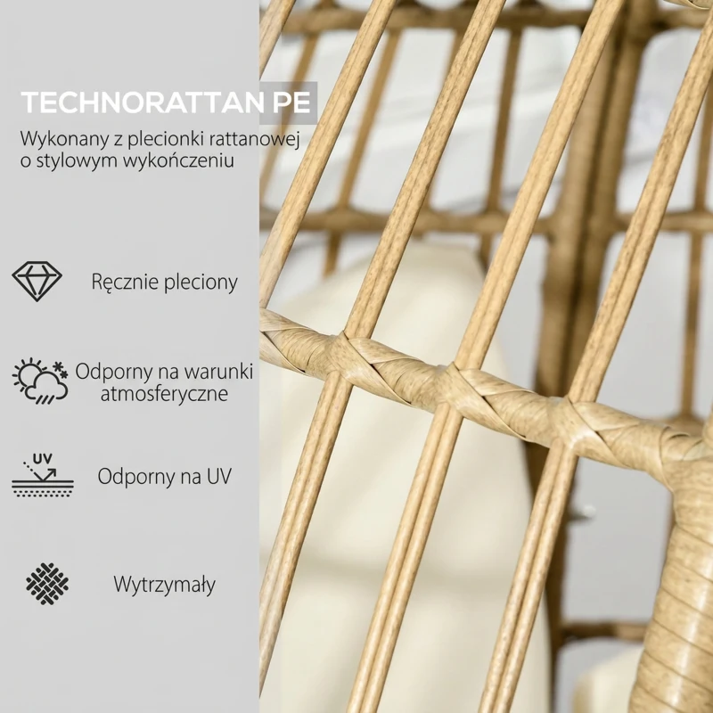 Fotel rattanowy z poduszką, metalowa konstrukcja, ogrodowy
