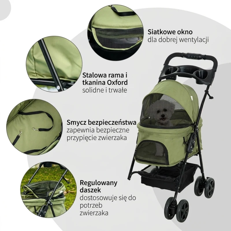 Wózek dla psa i kota, zielony, dla małych zwierząt
