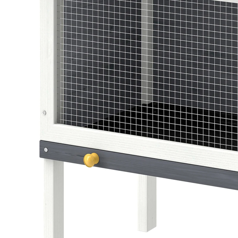 PawHut Conejera de Madera, Jaula para Conejos Medianos con Techo Asfáltico Abatible Bandeja Extraíble Puerta con Pestillo Gris