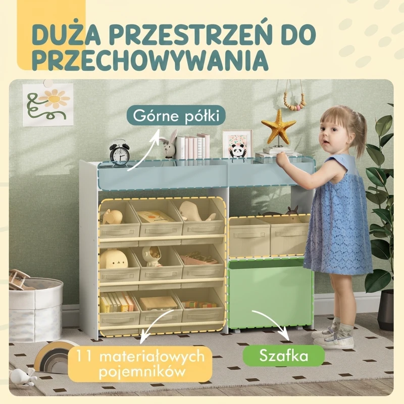 Szafka na zabawki dla dzieci, półki, 3 naklejki, regał na książki