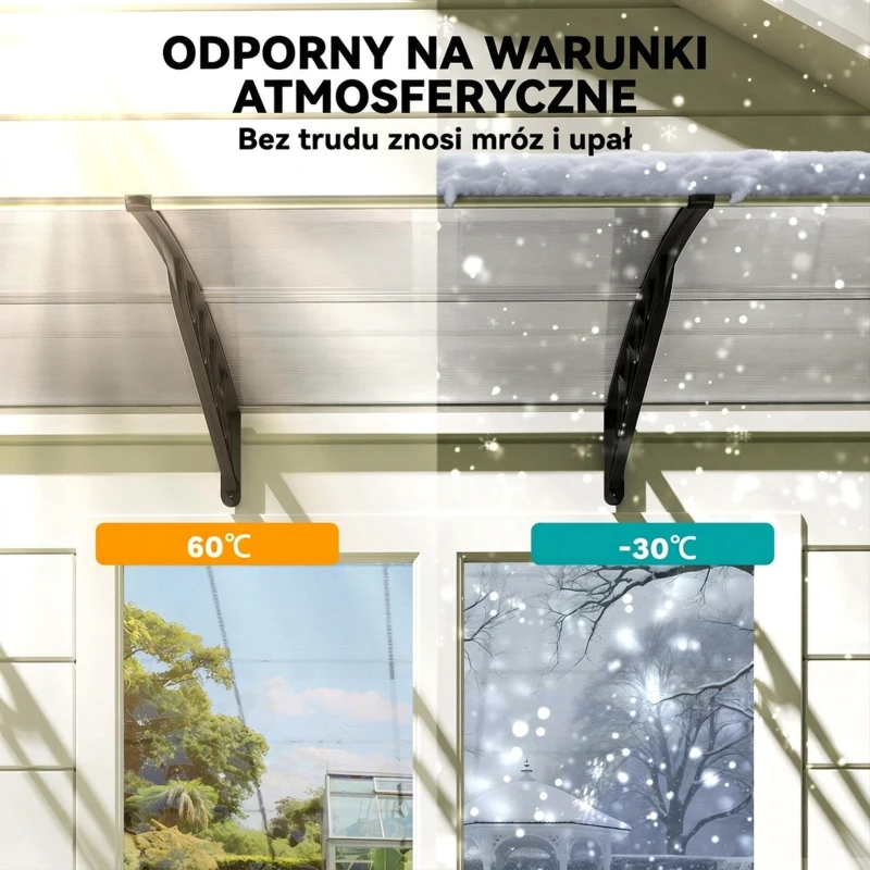 Outsunny Zadaszenie drzwiowe/okienne, odporne na warunki atmosferyczne, transparentne, aluminiowe wsporniki/poliwęglan, 303 x 96 x 27 cm, czarne