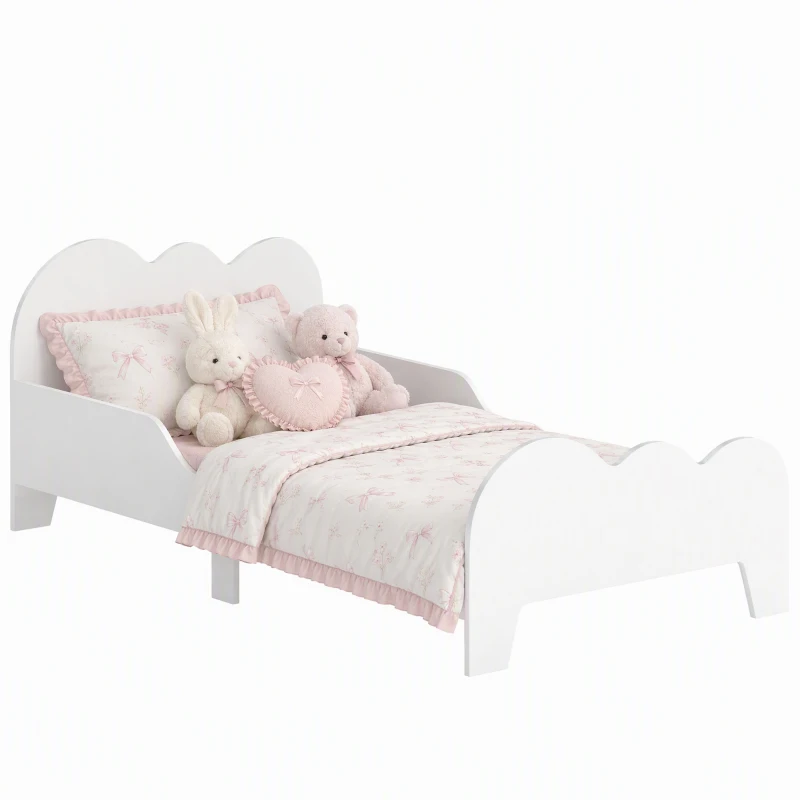 AIYAPLAY Kinderbed Wolkdesign met Uitvalbeveiliging, voor 3-8 Jaar, geschikt voor 140 x 70 x 5 cm matras, Wit