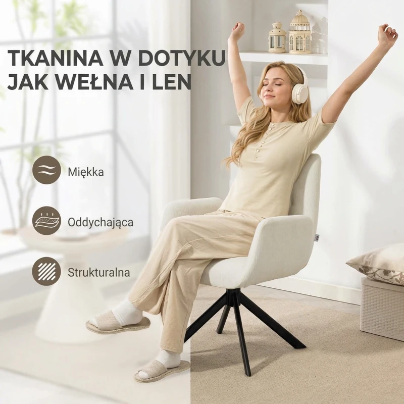 HOMCOM Fotel tapicerowany, fotel akcentowy, nowoczesny design, obrotowy, do 120 kg, Kremowy