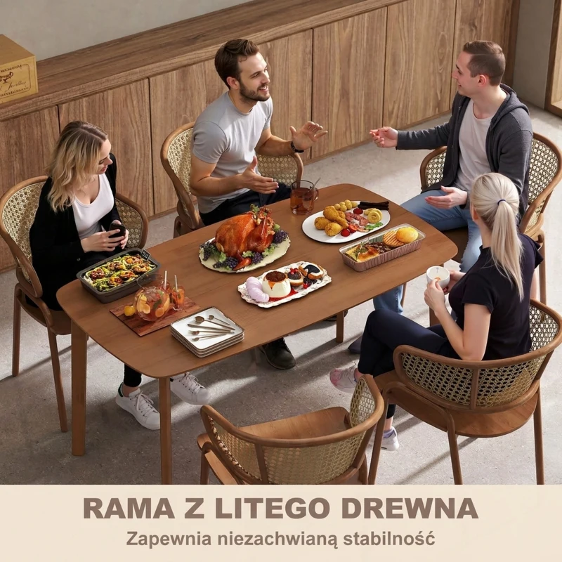 HOMCOM 150 cm Rectangular Dining Table, Rustic Kitchen Table with Solid Wood Frame and Large Tabletop for Dining Room, Living Room, Home Office, Light Brown